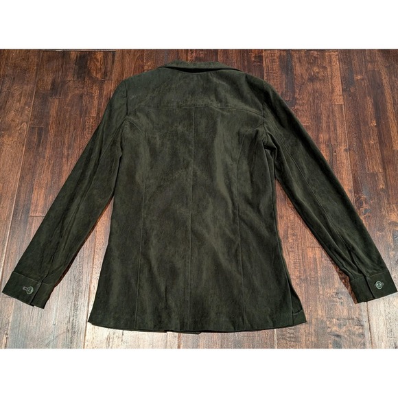 Vintage Express Jacket Womens XS Olive Green Faux Suede Blazer Buttons Notched - Picture 11 of 13